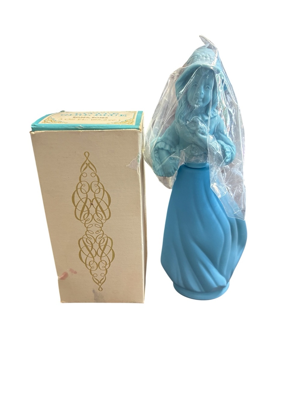 Avon Vintage NIB Little Girl Blue Roses, Roses Cologne Decanter Figurine 3oz NEW
